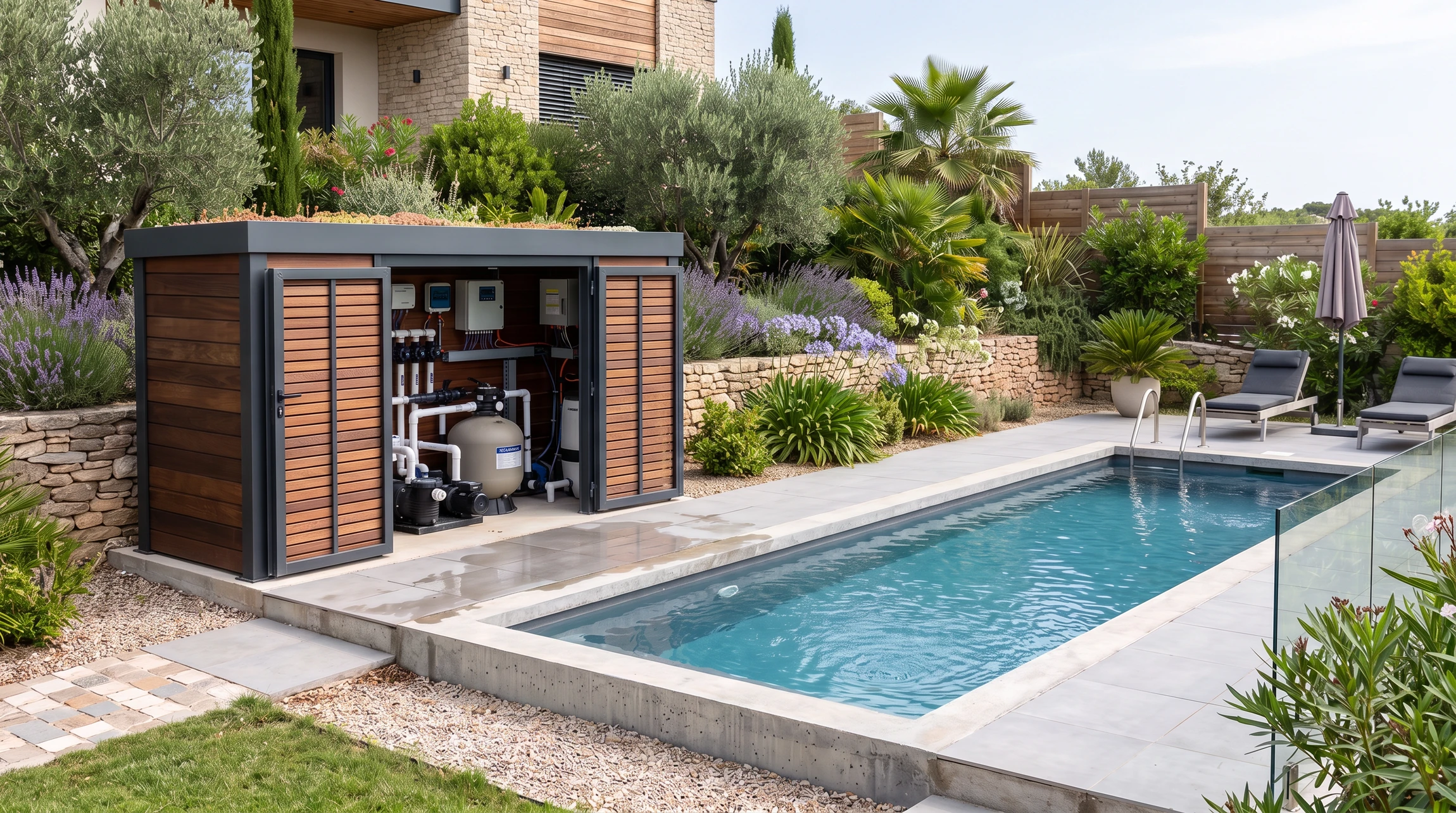 Intérieur d'installation technique avec équipement de filtration d'eau